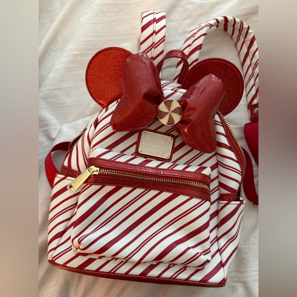 Disney Loungefly Red and White Candy Cane Backpack